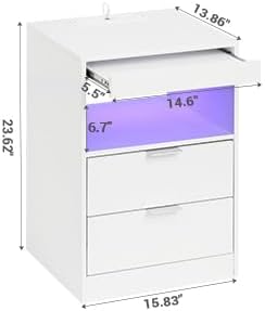 Tiptiper White Nightstand Set of 2, LED Nightstand - Image 2