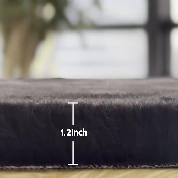 Fluffy Black Fuzzy Faux Rabbit Washable Shaggy Fur Rug - Image 2