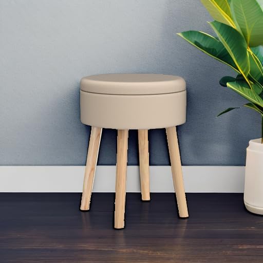 Mxfurhawa Storage Ottoman Linen Round Vanity Stool Tray Top Modern Foot Stool - Image 6