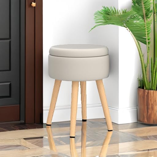 Mxfurhawa Storage Ottoman Linen Round Vanity Stool Tray Top Modern Foot Stool - Image 6