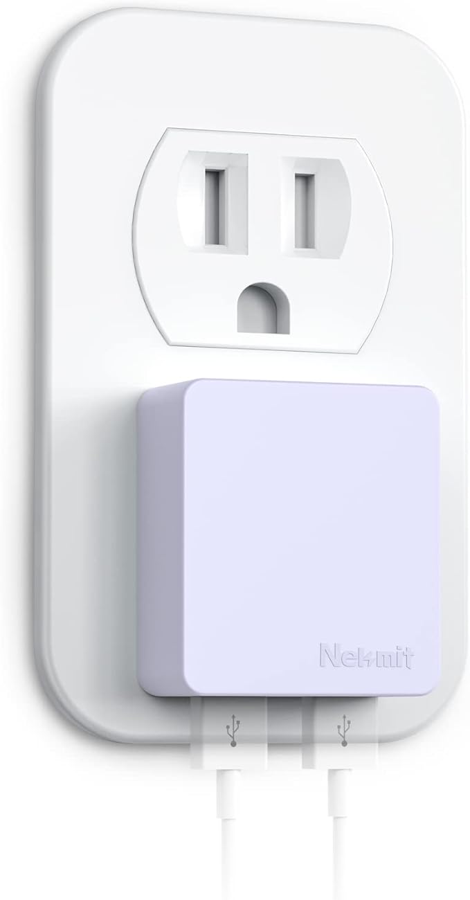 Nekmit Flat USB Wall Charger, Dual Port Slim USB Wall Charger by Nekmit