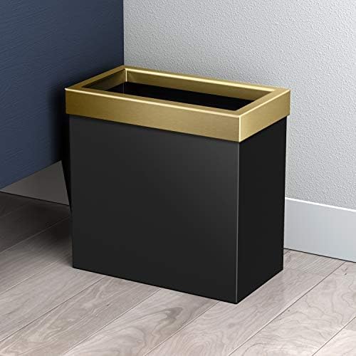 Gatco Modern Rectangle Wastebasket, Matte Black Brushed Brass Combo - Image 3