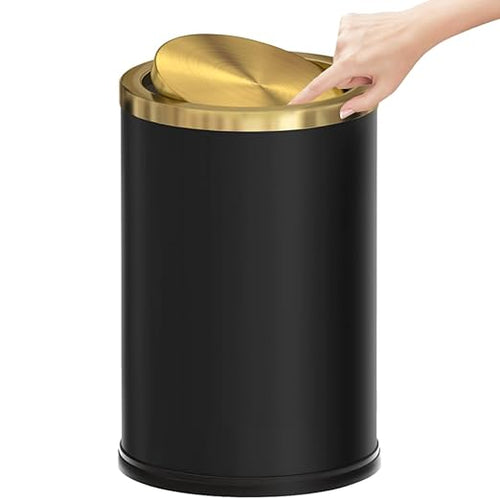 2.4 Gallon/9L Black and Gold Bathroom Trash Can Metal, Stainless Steel by YOJIA