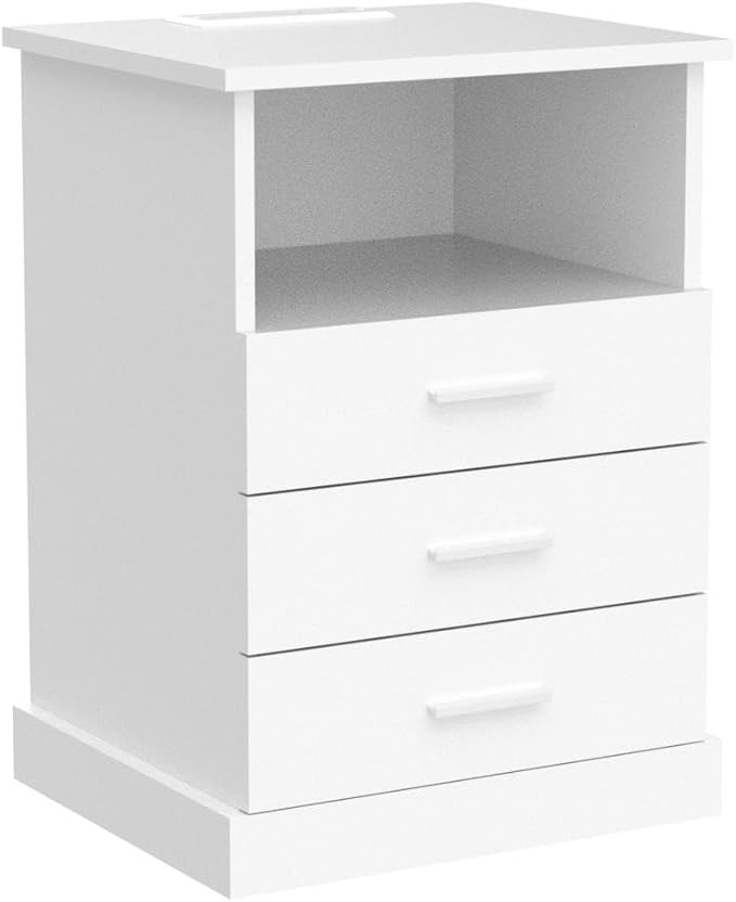Halitaa Nightstand with Charging Station, LED Lights Side Table with 3 Drawers - Image 4