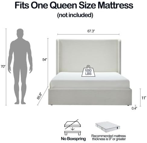 KEIKI Queen Bed Frame with Upholstered Wingback Headboard, Tufted Chenille - Image 2