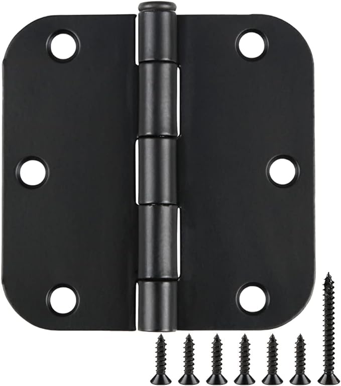 90 Pack Rounded Matte Black Door Hinges 3.5 Inch 5/8" Radius by TDCHINGES