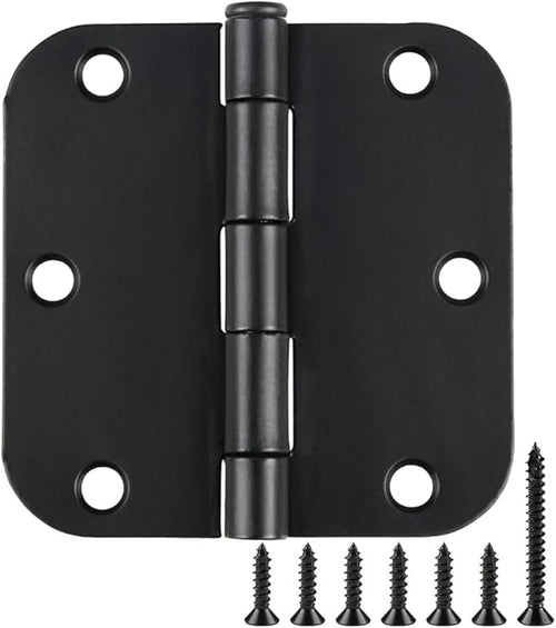2 Pack Rounded Matte Black Door Hinges 3.5 Inch Interior Room Hardware 3 1/2" by TDCHINGES