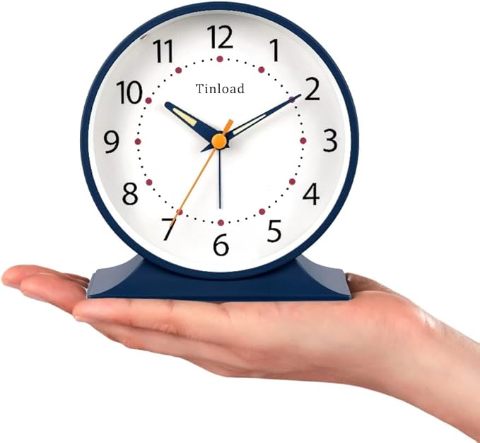 4.5" Antique Retro Analog Alarm Clock, Small Silent Bedside Desk Clock - Image 3