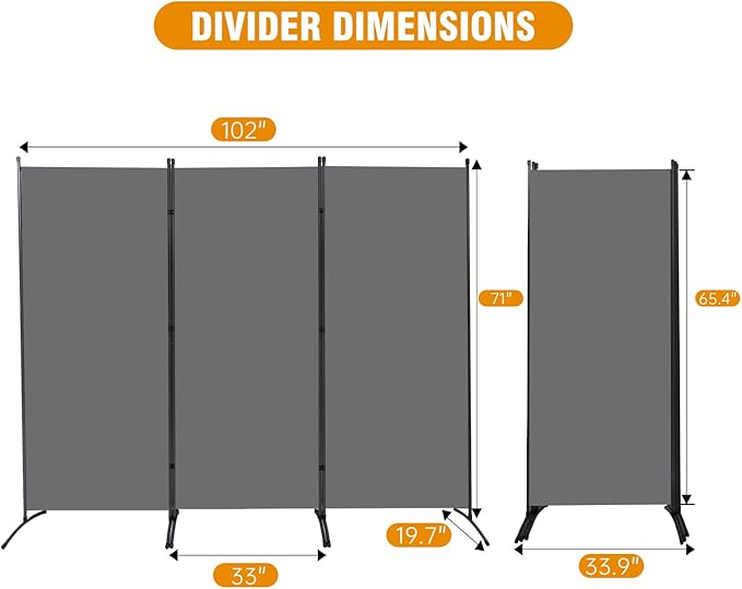 6 FT Tall Room Divider Screen Fabric Wall Divider - Image 6