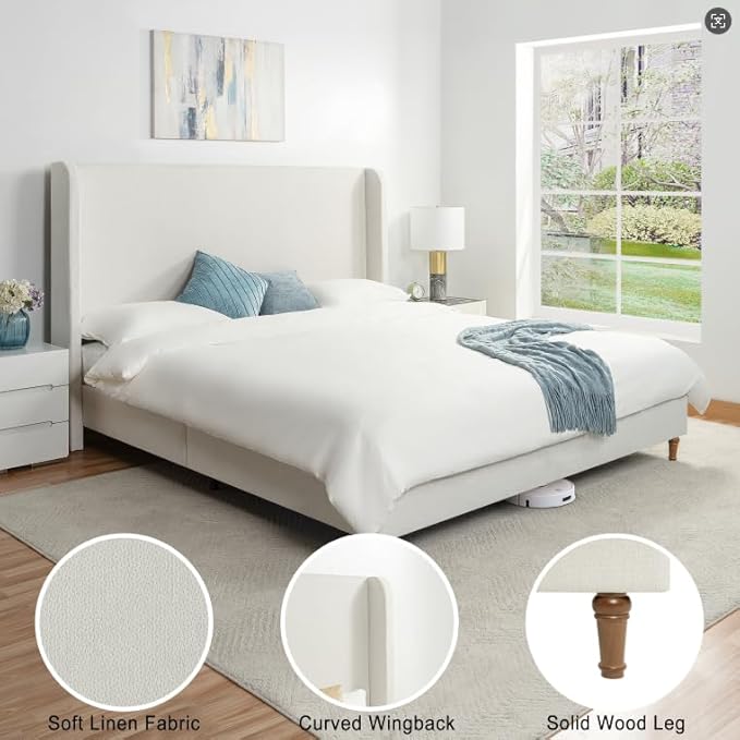 King Size Upholstered Bed Frame, Harper 54" Tall Headboard Platform Beds - Image 5