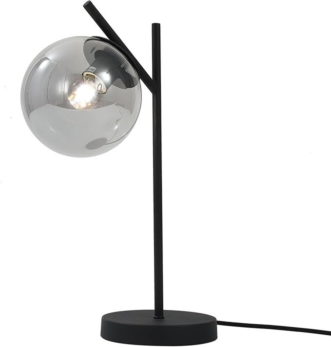 Black Table Lamp Vintage Metal Desk Lamp Modern Smoke Gray Glass Globe - Image 2