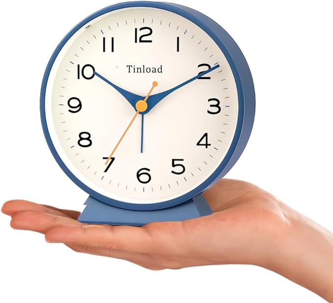 4.5" Battery Operated Retro Analog Alarm Clock, Small Silent Bedside Desk Clock - Image 2