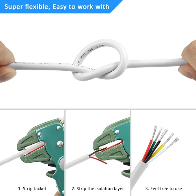 18 Gauge 5 Conductor Electrical Wire, 16.4FT White Stranded Low Voltage 18/5 - Image 5