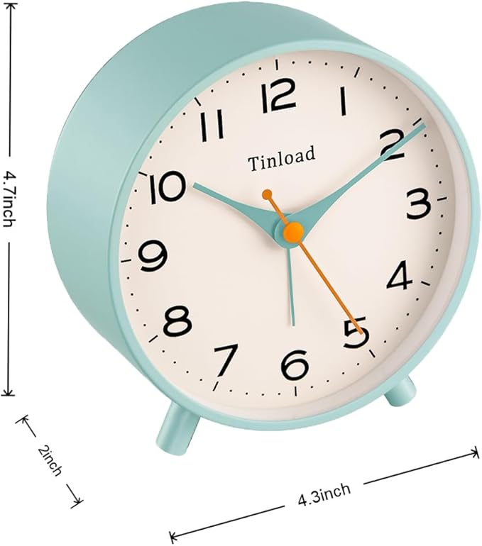 4.5" Antique Retro Analog Alarm Clock, Small Silent Bedside Desk Clock - Image 4