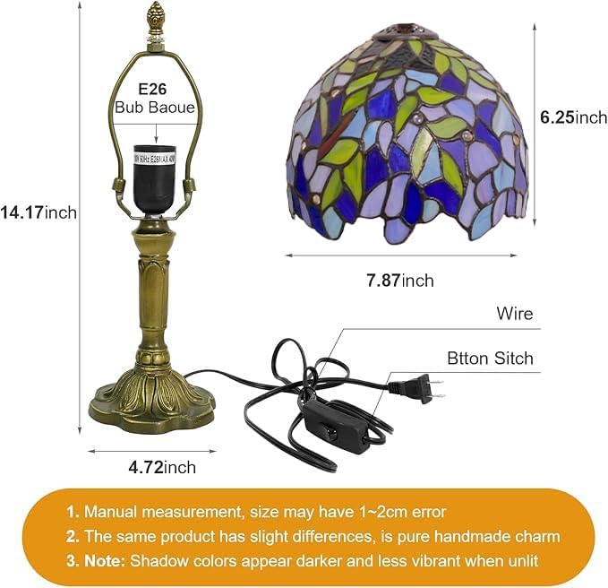 Tiffany Table Lamp Mini Nightstand Lamps Stained Glass Bedside Lamp Wisteria - Image 3