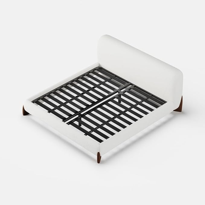 homary Curva Modern White Boucle King Size Platform Bed Set & Bedroom Bench - Image 9