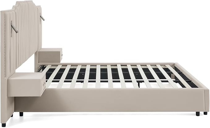 King Size Bed Frame with Storage, Luxury King Platform Bed Frame with Headboard - Image 8