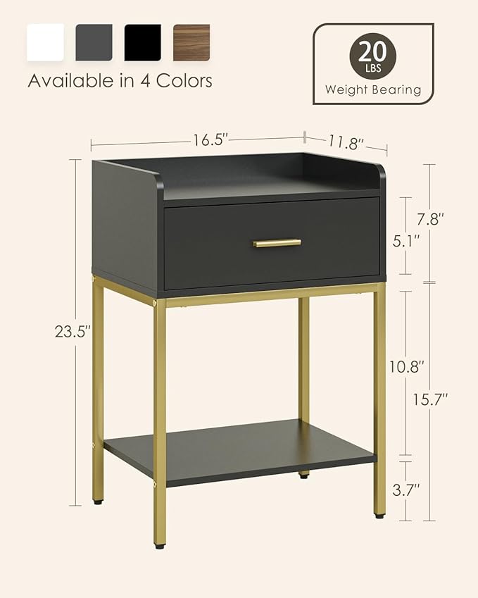 Masupu Nightstand, Bedside Table 3-Tier Modern Night Stand - Image 2