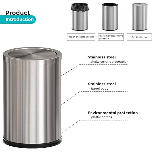 4.7 Gallon/18L Stainless Steel Bathroom Trash Can, Elegant Waste Basket - Image 5