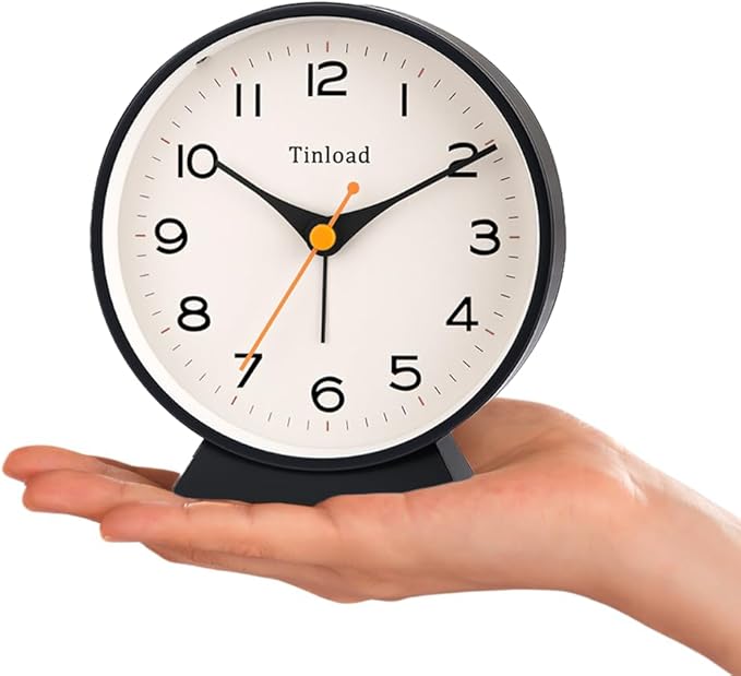 4.5" Battery Operated Retro Analog Alarm Clock, Small Silent Bedside Desk Clock - Image 2