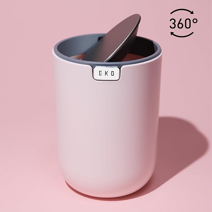 EKO Mini Desk Trash Can with Swing-Top Lid 0.4 Gallon Small Table Round - Image 9
