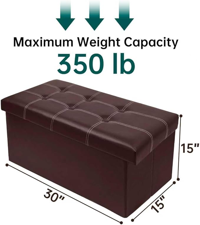 xupersodys 30 Inches Folding Storage Ottoman Bench, Faux Leather Footstool - Image 3