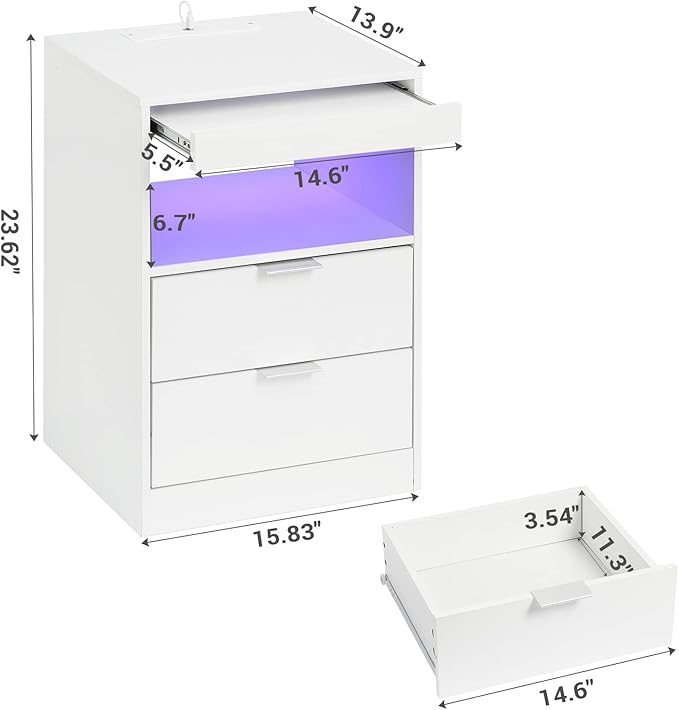 Tiptiper LED Nightstand with Wireless Charging Station, Bedside Table with LED - Image 3
