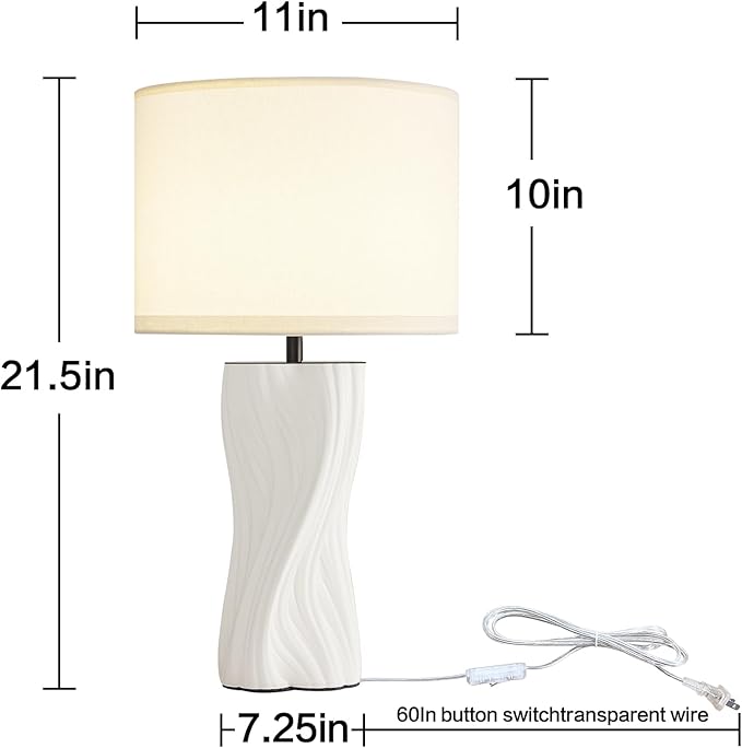 White Ceramic Table Lamps 21.5In Modern Plug in Table Lamp Bedroom Bedside - Image 5