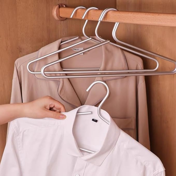 Premium Matte Silvery Aluminum Coat Hangers 6 Piece Set, 16.5” Extra Smooth & - Image 4