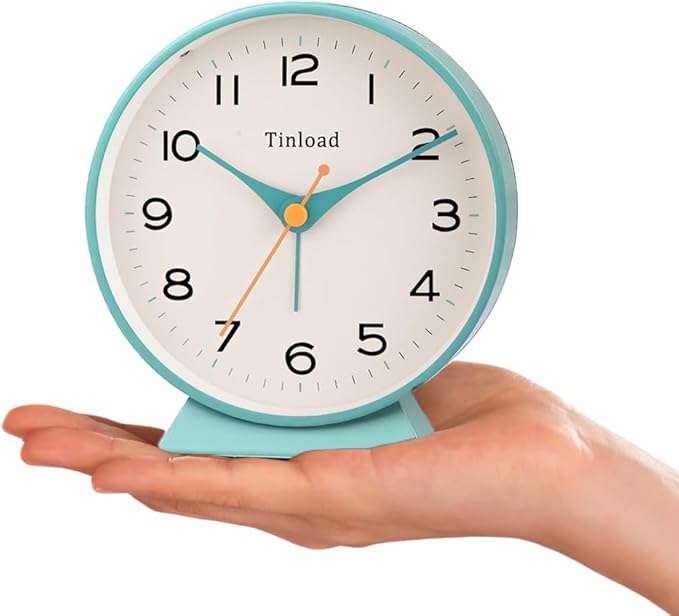 4.5" Battery Operated Retro Analog Alarm Clock, Small Silent Bedside Desk Clock - Image 2
