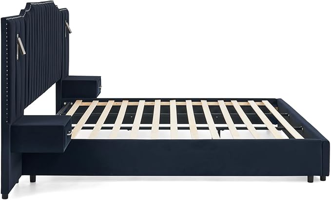 King Size Bed Frame with Storage, Luxury King Platform Bed Frame with Headboard - Image 8