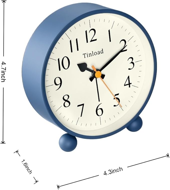 4.5" Vintage Retro Analog Alarm Clock, Super Silent Non Ticking Small Clock - Image 5