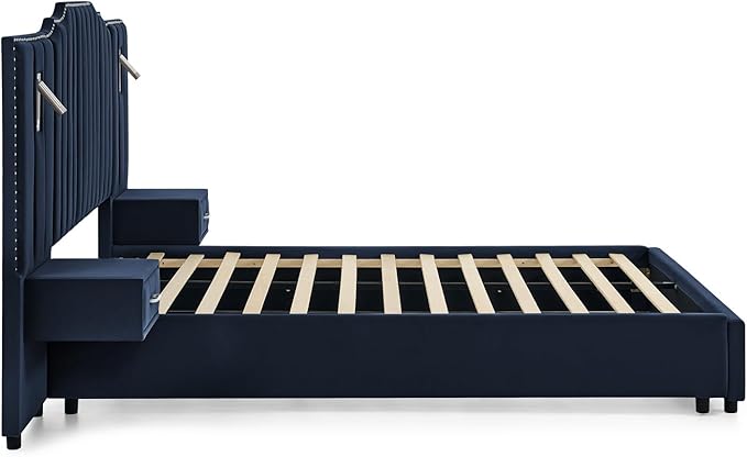 Luxury Queen Bed Frame with Headboard and Storage, Velvet Fabric Upholstered - Image 8