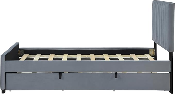 Twin Bed Frame with Trundle Bed, Velvet Upholstered Bed Frame, Twin Size - Image 7