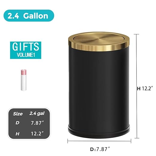 9L / 2.4 Gallon Black Metal Trash can - Image 7