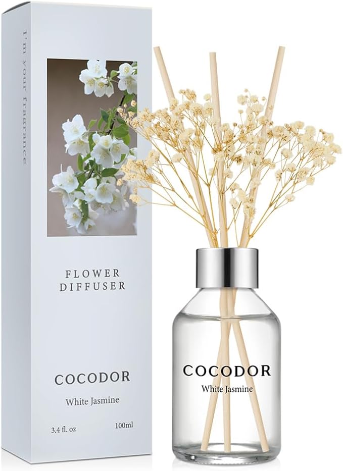 COCODOR Flower Reed Diffuser Set / 3.4oz / White Jasmine/Scent Diffuser by Cocodor