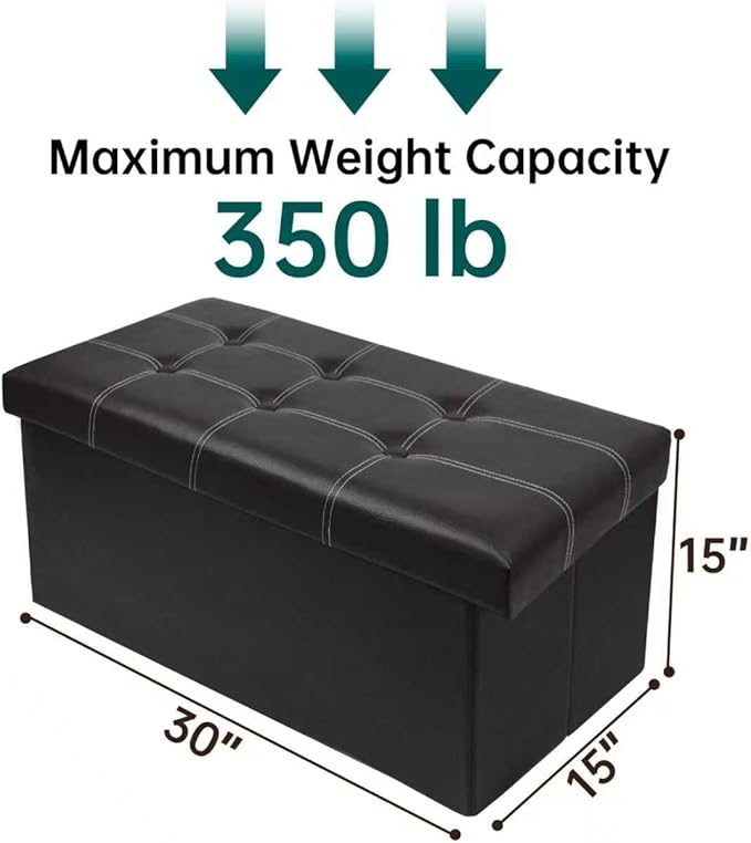 xupersodys 30 Inches Folding Storage Ottoman Bench, Faux Leather Footrest - Image 3