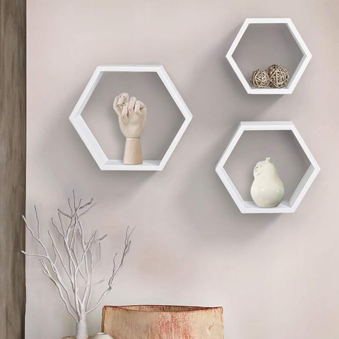 AHDECOR Hexagon Floating Shelves, Office | Hexagonal Wall Organizer Hanging - Image 2
