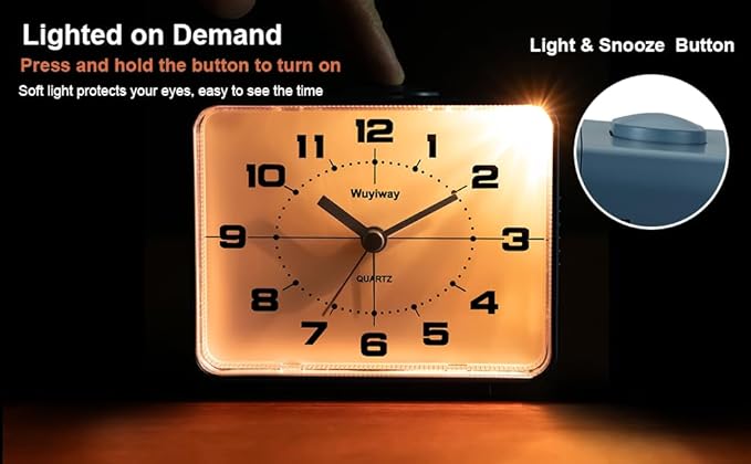 Retro Analog Alarm Clock, Battery Operated, Nightstand, Lighted on Demand and - Image 5