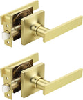 Mengico 2 Pack Passage Door Levers Gold Finish, No-Locking Keyless Square Door by Mengico