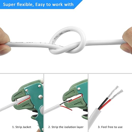 DEKIEVALE 22 Gauge 2 Conductor Electrical Wire, 16.4FT White Stranded Low - Image 5