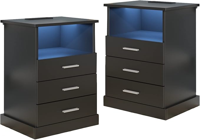 Halitaa Black LED Nightstand by Halitaa