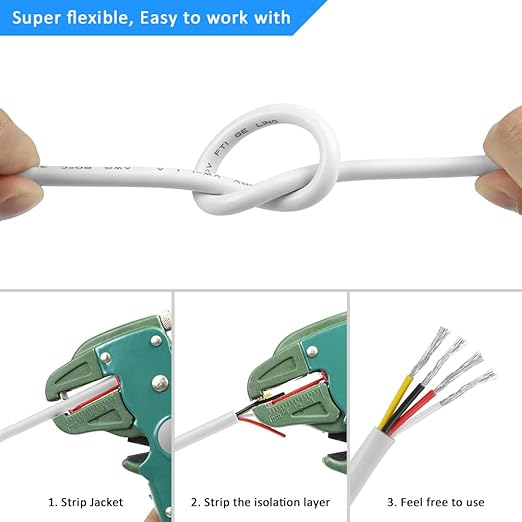 DEKIEVALE 16 Gauge 4 Conductor Electrical Wire, 32.8FT White PVC Stranded - Image 5