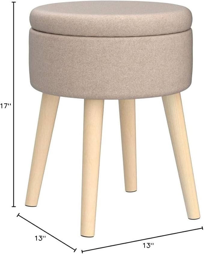 Mxfurhawa Storage Ottoman Linen Round Vanity Stool Tray Top Modern Foot Stool - Image 2