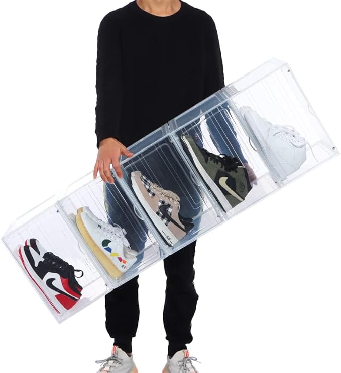 6 Pack XL Shoe Storage Box Organizer, Drop Side Large Shoe Boxes Clear Plastic - Image 6