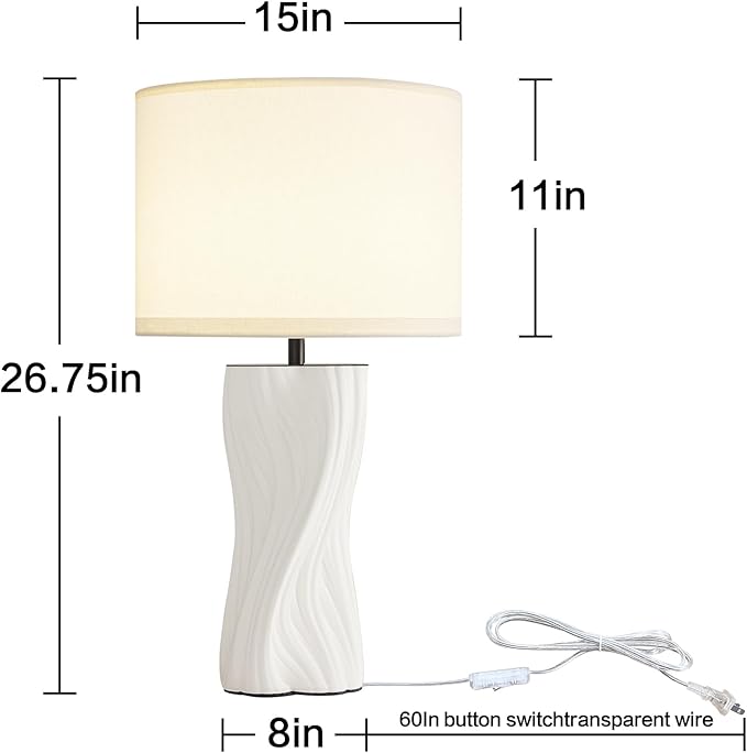 Modern Plug in Ceramic Table Lamps Large 26.75In White Table Lamp Living Room - Image 4