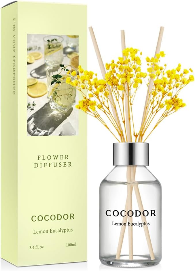 COCODOR Flower Reed Diffuser Set / 3.4oz / Lemon Eucalyptus/Scent Diffuser by Cocodor