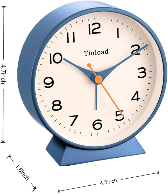 4.5" Battery Operated Retro Analog Alarm Clock, Small Silent Bedside Desk Clock - Image 4
