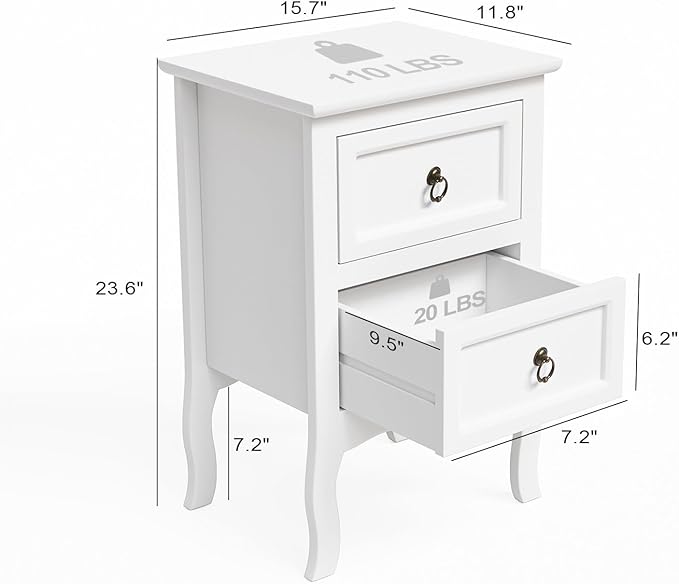 Bonnlo White Nightstand, Tool-Free Setup Night Stand, 2 Drawer Bedside Table - Image 2