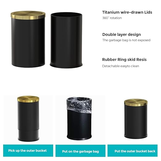 9L / 2.4 Gallon Black Metal Trash can - Image 5